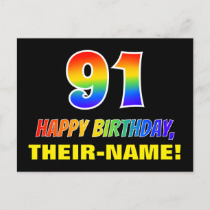 91st Birthday: Bold, Fun, Simple, Rainbow 91 Postcard