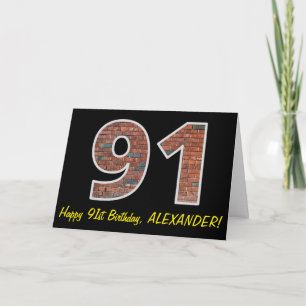 91st Birthday - Brick Wall Pattern "91" w/ Name Card