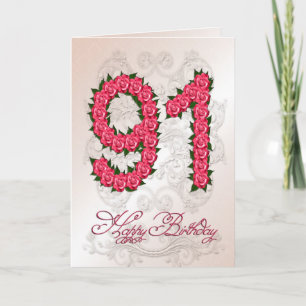 91st birthday card with roses and leaves