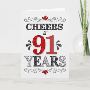 91st Birthday Cheers in Red White Black Pattern Card