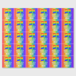 91st Birthday: Colourful, Fun Rainbow Pattern # 91 Wrapping Paper