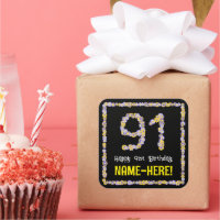 91st Birthday: Floral Flowers Number, Custom Name