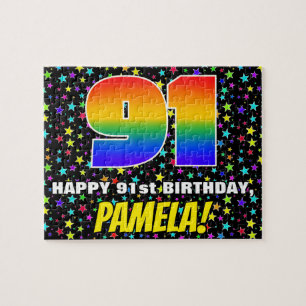 91st Birthday — Fun, Colourful Star Field Pattern Jigsaw Puzzle