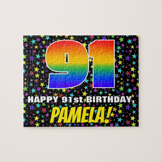 91st Birthday — Fun, Colourful Star Field Pattern Jigsaw Puzzle (Horizontal)