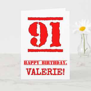 91st Birthday: Fun, Red Rubber Stamp Inspired Look Card