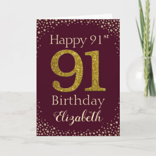 91st Birthday Golden Glitter Card