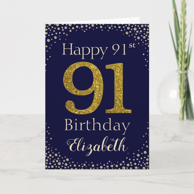 91st Birthday Golden Glitter Card (Front)