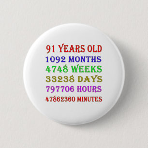 91st Birthday Milestones 6 Cm Round Badge
