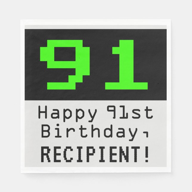 91st Birthday - Nerdy / Geeky Style "91" & Name Napkin (Front)