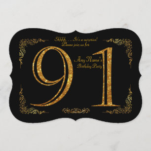 91st,Birthday party 91st,great Gatsby,black & gold Invitation