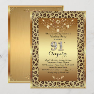 91st, Birthday Party 91st, Royal Cheetah gold plus Invitation