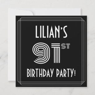 91st Birthday Party: Art Deco Style w/ Custom Name Invitation