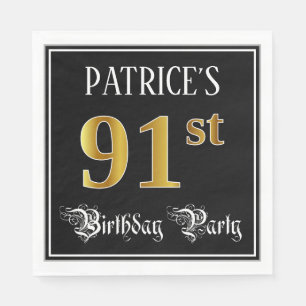 91st Birthday Party — Fancy Script, Faux Gold Look Napkin