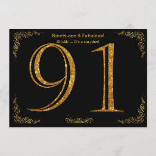 91st Birthday party,Gatsby styl,black gold glitter Invitation