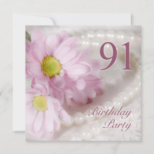 91st Birthday party invitation with daisies
