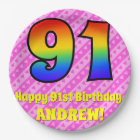 91st Birthday: Pink Stripes & Hearts, Rainbow # 91