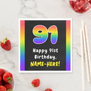91st Birthday: Rainbow Spectrum # 91, Custom Name Napkin