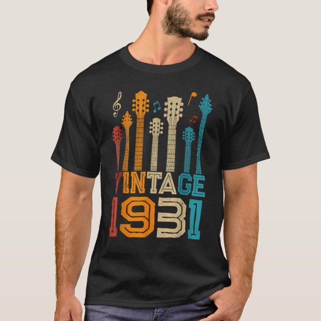 91st Birthday  Vintage 1931 Guitarist Guitar T-Shirt (Front)