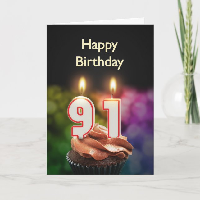 91st Birthday with cake and candles Card (Front)
