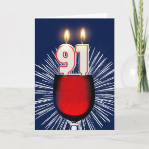 91st Birthday with wine and candles Card