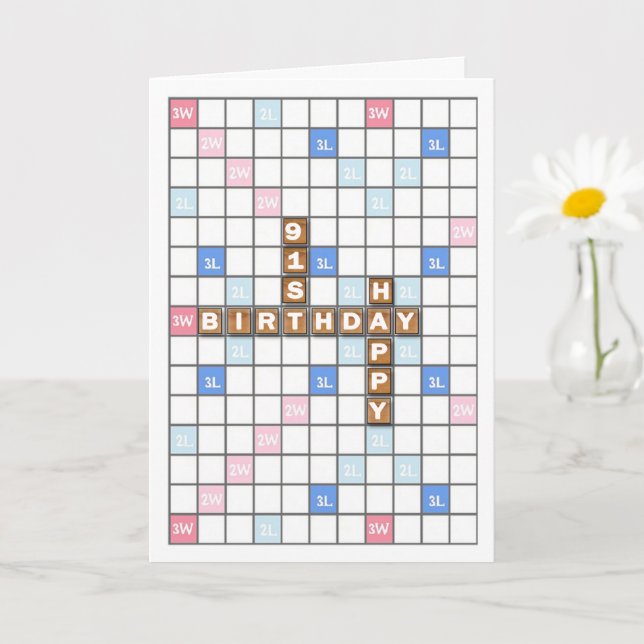 91st Birthday, Word Game Board Card (Small Plant)