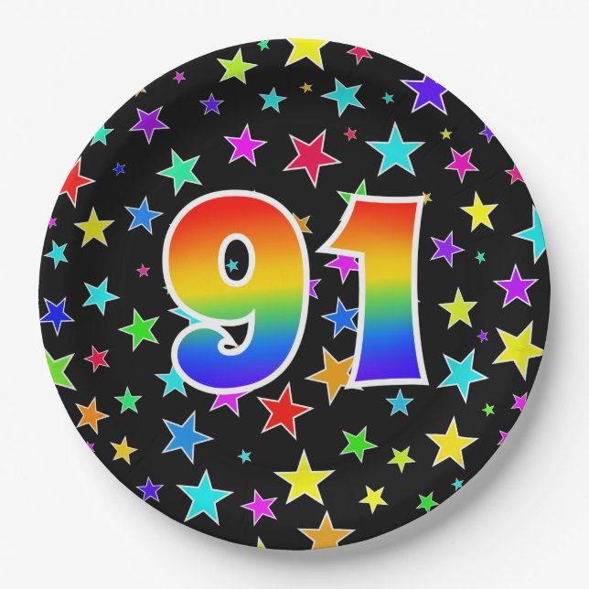 91st Event: Bold, Fun, Colourful Rainbow 91 Paper Plate (Front)