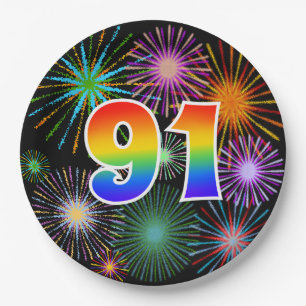 91st Event - Fun, Colourful, Bold, Rainbow 91 Paper Plate