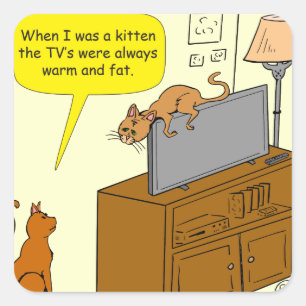 929 thin TV and cat cartoon Square Sticker