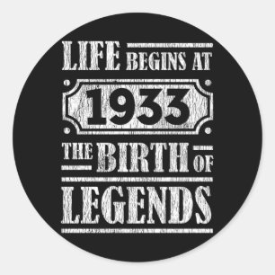 92 Year Old 1933 Birth Of Legend 92nd Birthday  Classic Round Sticker