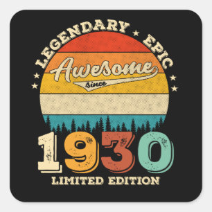 92 Year Old Awesome Since 1930 92nd Birthday Gift Square Sticker