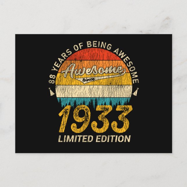 92 Year Old Bday 1933 Awesome 92nd Birthday Gift Postcard (Front)