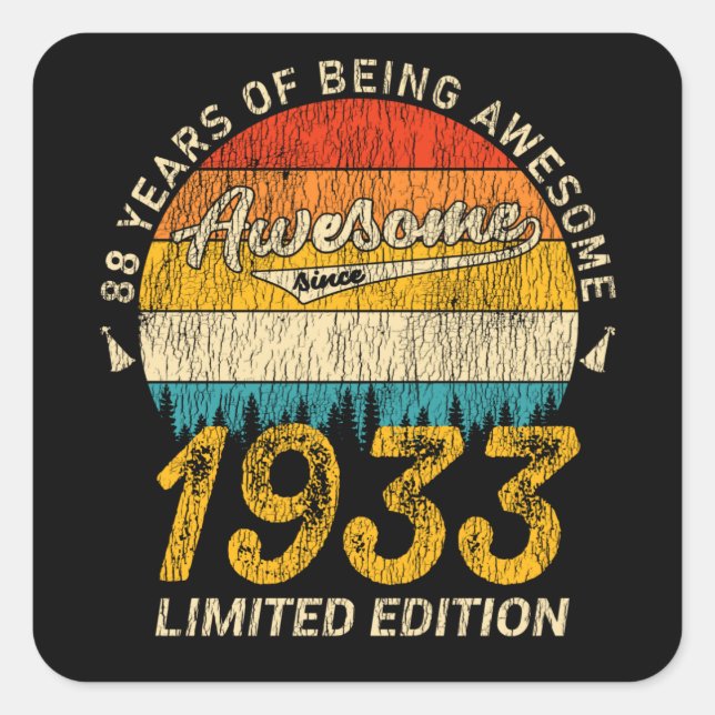 92 Year Old Bday 1933 Awesome 92nd Birthday Gift Square Sticker (Front)