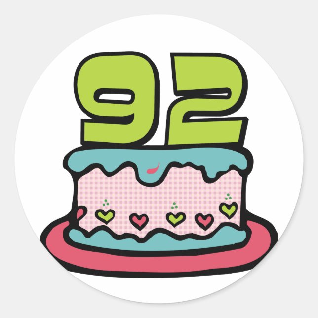 92 Year Old Birthday Cake Classic Round Sticker (Front)