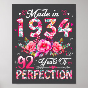 92 Year Old Made In 19 Floral 92nd Birthday Women  Poster
