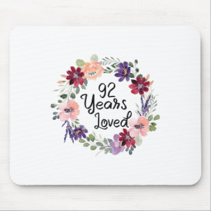 92 Years Loved Floral 92th Birthday Women 92 Years Mouse Mat