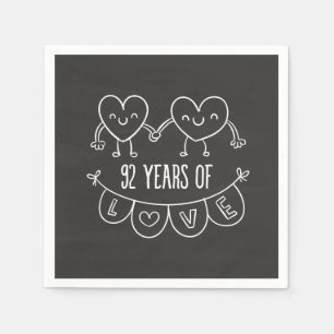 92nd Anniversary Gift Chalk Hearts Napkin
