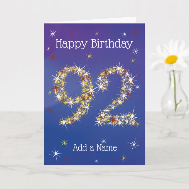 92nd Birthday - 92 in Stars - Blue - Age 92 Card (Small Plant)