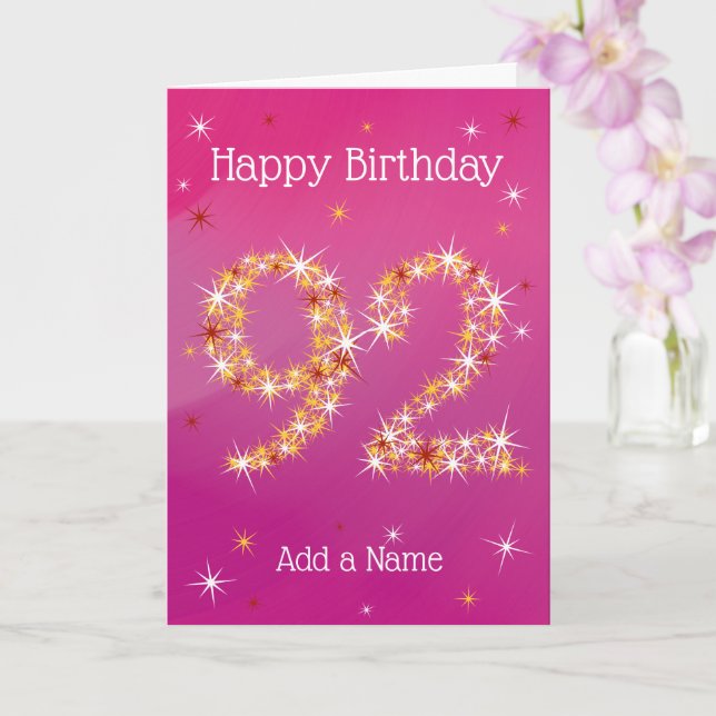 92nd Birthday - 92 in Stars - Pink/Purple - Age 92 Card (Orchid)