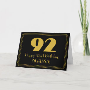 92nd Birthday: Art Deco Inspired Look "92" & Name Card