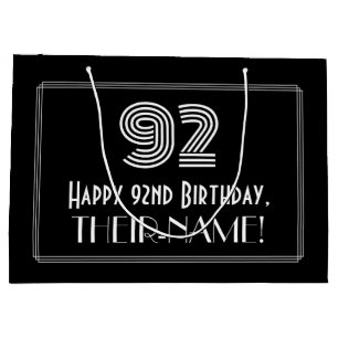 92nd Birthday — Art Deco Inspired Look "92" & Name Large Gift Bag