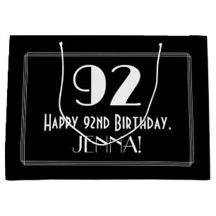 92nd Birthday: Art Deco Inspired Style "92", Name Large Gift Bag