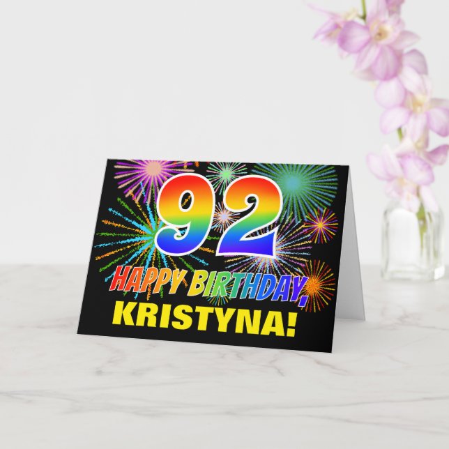 92nd Birthday: Bold, Fun, Fireworks, Rainbow 92 Card (Orchid)