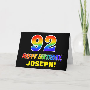 92nd Birthday: Bold, Fun, Simple, Rainbow 92 Card