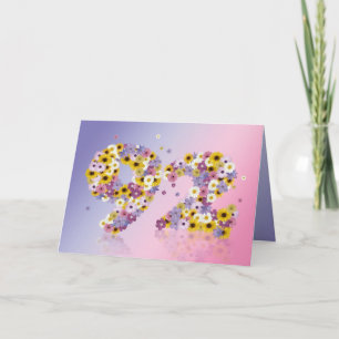 92nd birthday card with flowery letters