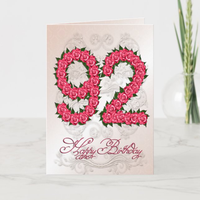 92nd birthday card with roses and leaves (Front)