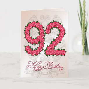 92nd birthday card with roses and leaves