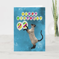 92nd Birthday card with siamese cats