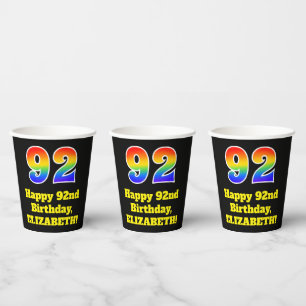 92nd Birthday: Colourful, Fun, Exciting, Rainbow 9 Paper Cups