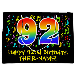 92nd Birthday - Colourful Music Symbols, Rainbow 9 Large Gift Bag