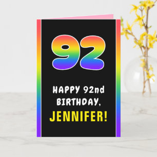 92nd Birthday: Colourful Rainbow # 92, Custom Name Card